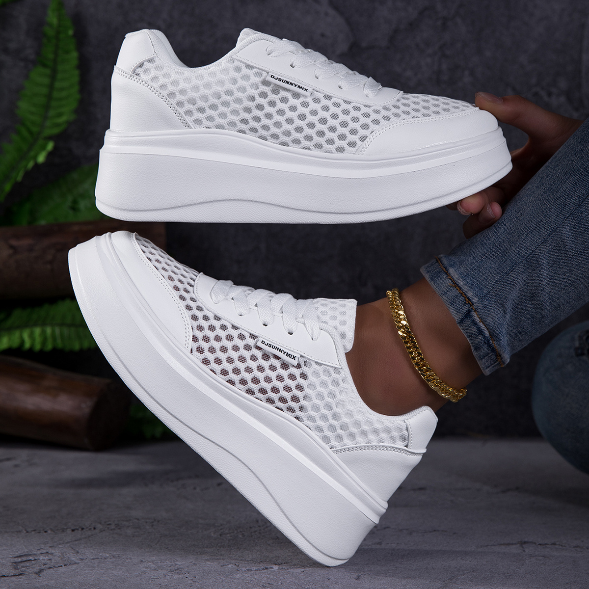 TEMU Djsunnymix Brand Women's Shoes, Thick Sole Height-increasing Large Mesh Breathable Summer New Shoes, Fashionable Women's Casual Sneakers, Women