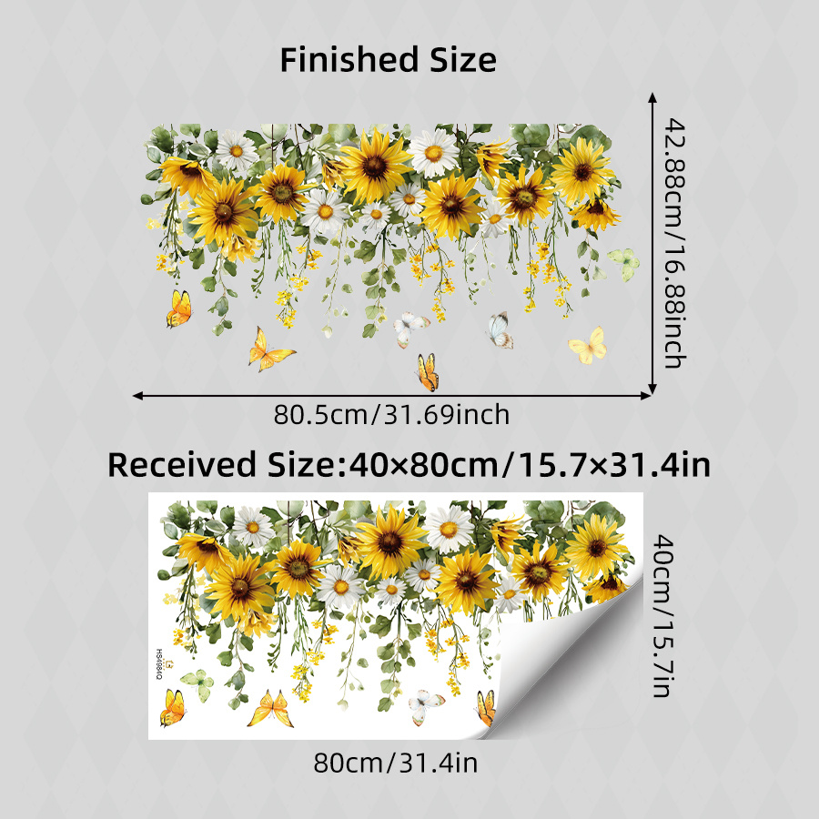 TEMU 1 Sheet Measuring 40 By 80 Cm Featuring Sunflower Wall Decals, Showcasing Large, Lifelike Yellow Flowers Accompanied By White Daisies And