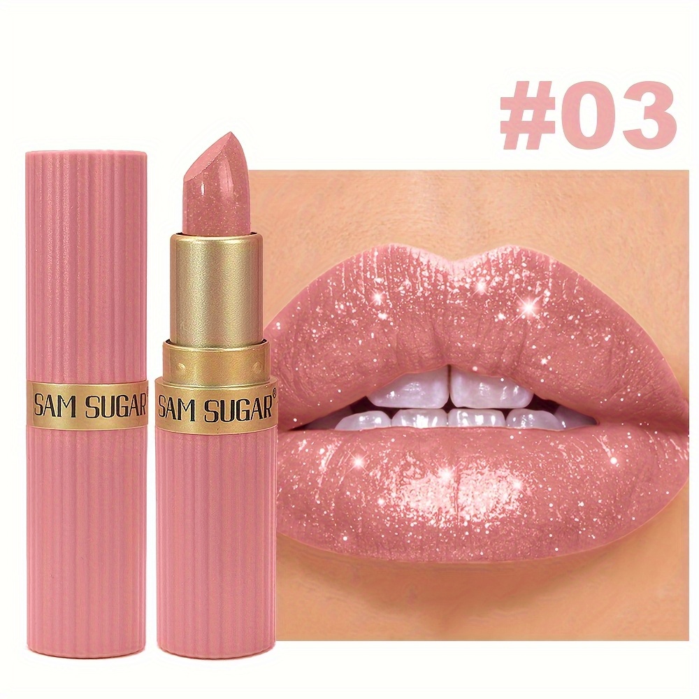 Image of Sam Sugar Coral Pearlescent Lipstick- Waterproof, Long-lasting Shimmer Gloss With , Non-sticky Formula, Easy Application For All Light Beige Types, Moisturizing Lipwear Moisturizing Lipstick