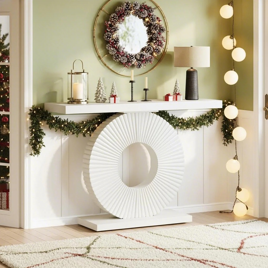 40-inch Modern Console Table With Geometric Base, Narrow Entryway And Sofa Table For Living Room Hallway (1pc)