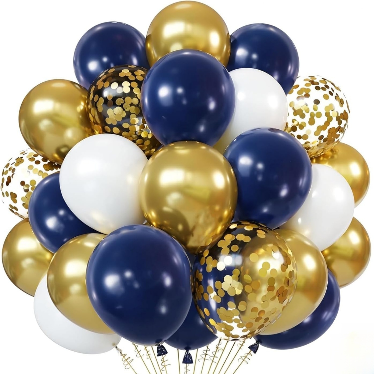 32pcs Navy Blue Golden Confetti Balloons Set, 10/12inch Dark Blue Metallic Latex Balloons With Ribbon For Birthday Wedding Graduation Bridal Shower Party Decorations, For Halloween, Christmas