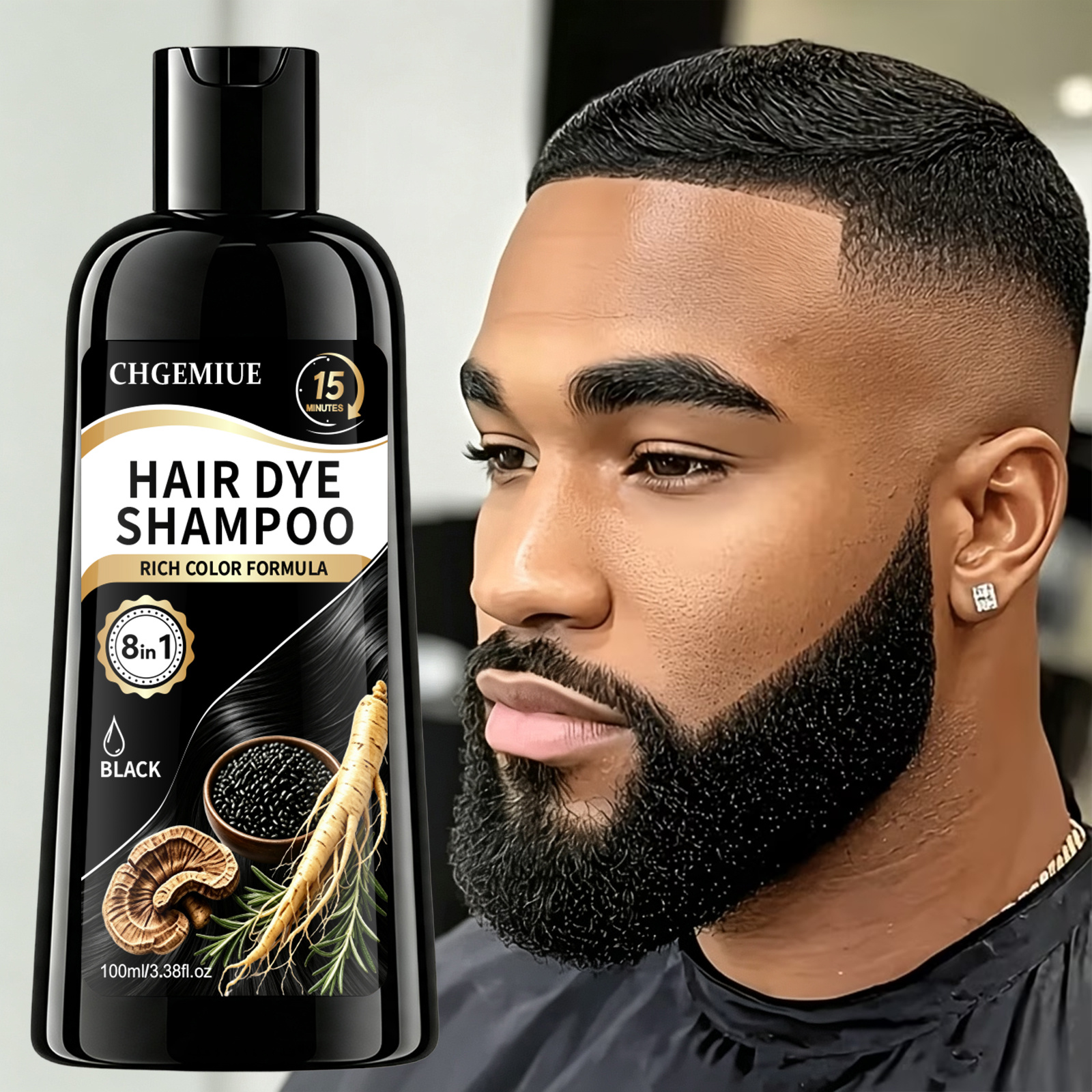 Men's -one Hair Dye Shampoo, Natural Plant, Moisturizing And Strengthening Hair Color, Long-lasting Hair, Bottle,…: retailer-supplied image