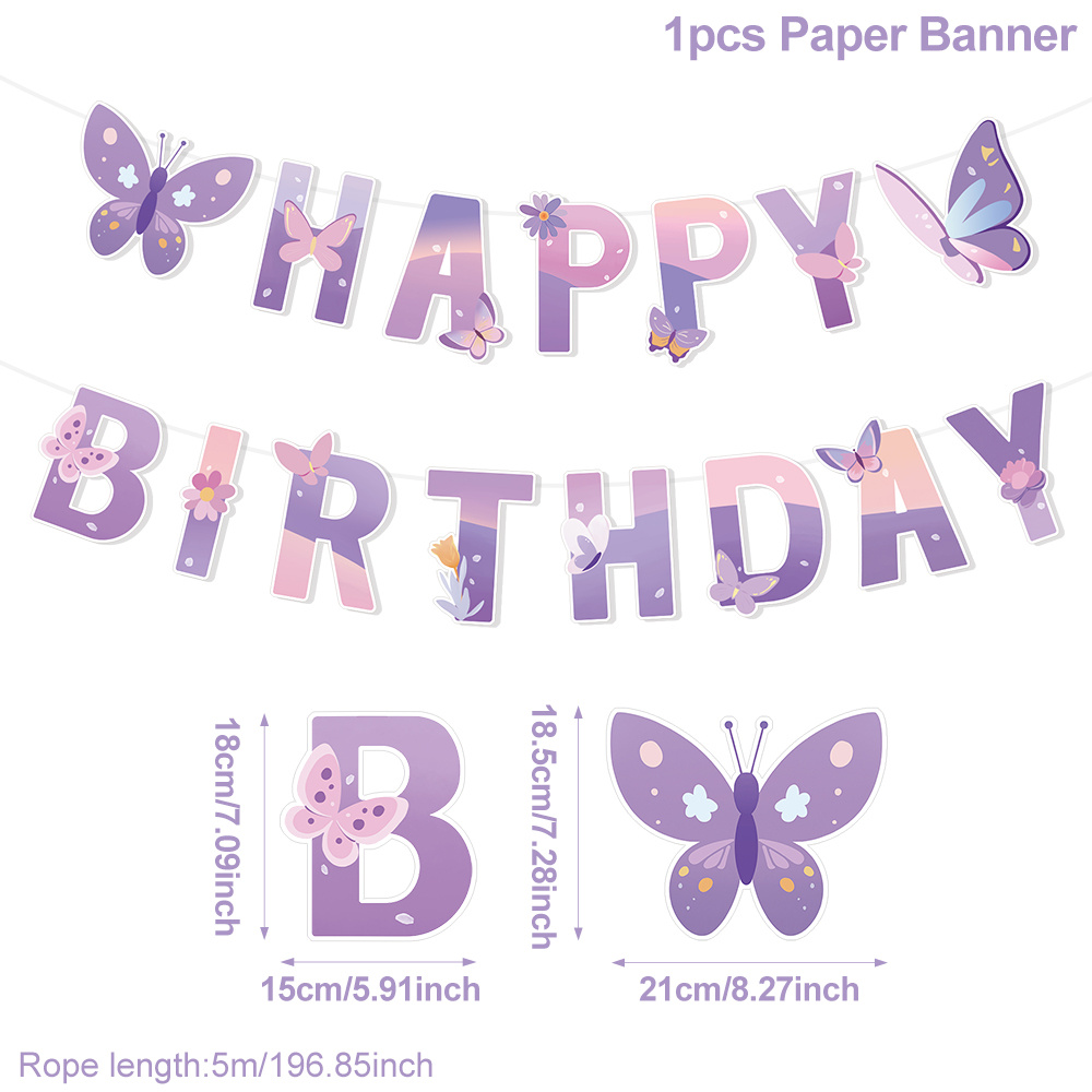Image of 1 Set New Purple Pink Banner Paper Flag Pendant With 1pc Random Color Ribbon For Birthday Party Decorations Supplies, Baby Shower Decoration