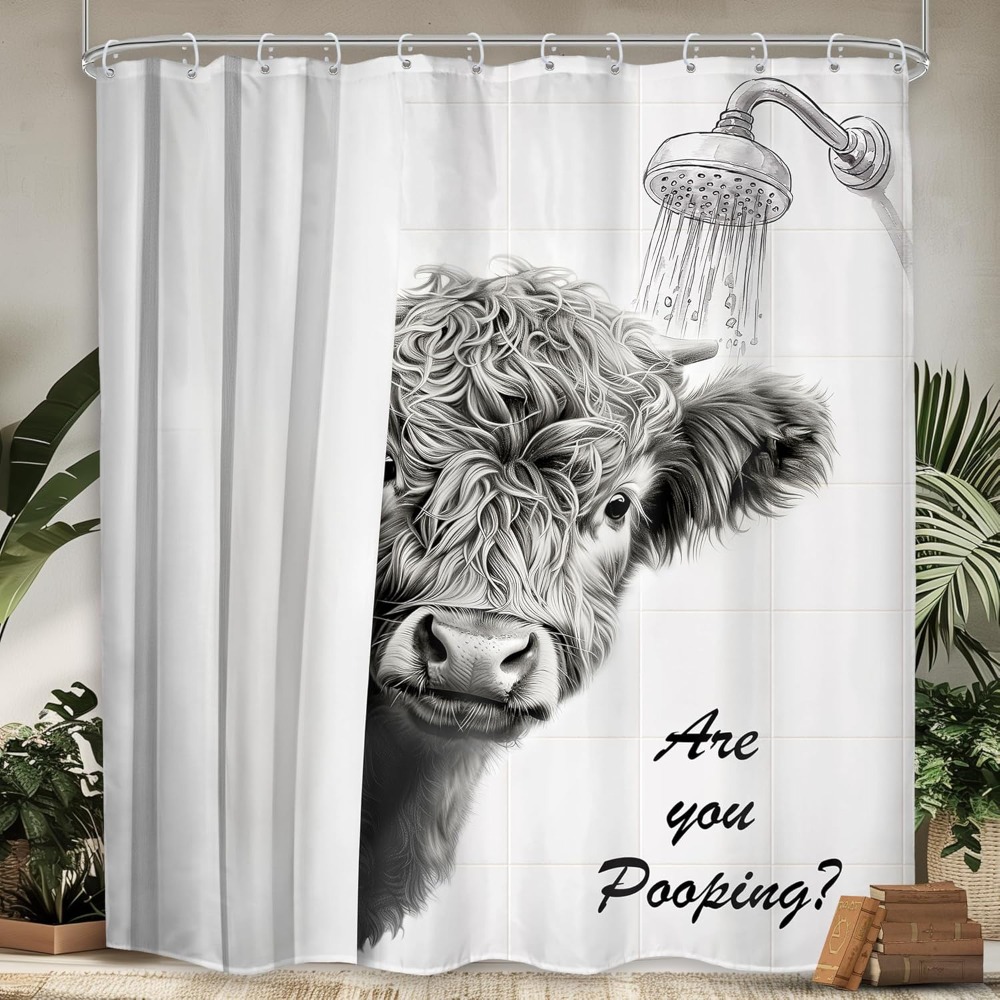 TEMU Rideau de douche amusant Vache Highland 71Wx71H Long West Animal Ferme Ferme Fun Gris Animal pour Décoration de Salle de Bain Rideau de bain