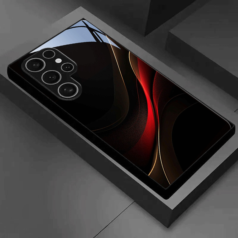 TEMU Phone Case: Black-backed Red And Golden Scene Tempered Glass Phone Case For Galaxy S25 S24 S23 S22 S21 S20 Fe Ultra+ Plus, High-quality Premium