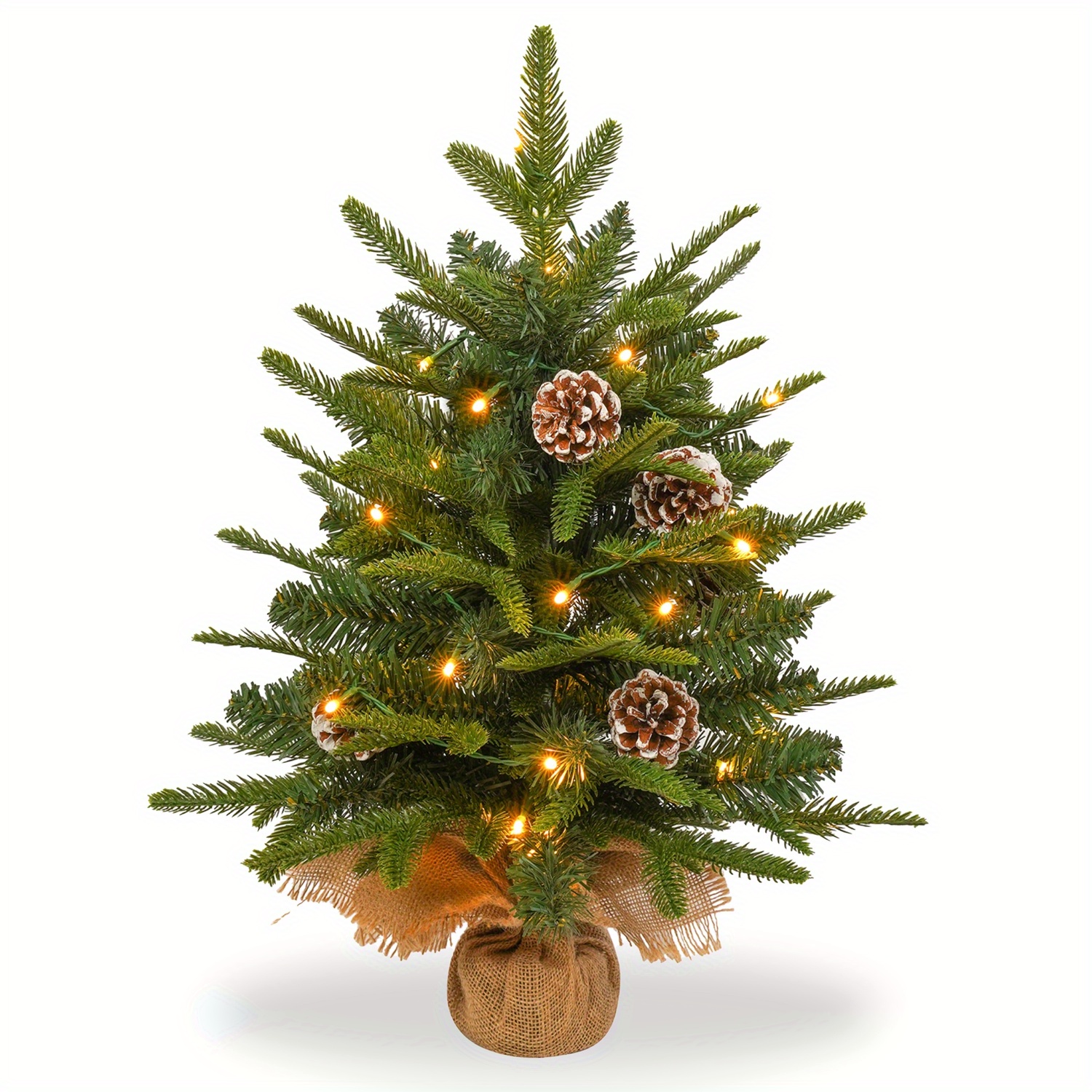 TEMU Mini Christmas Tree, 60cm Small Christmas Tree With Led Lights, Artificial Tabletop Christmas Tree With 30 Warm White Led Lights And 6 Pine