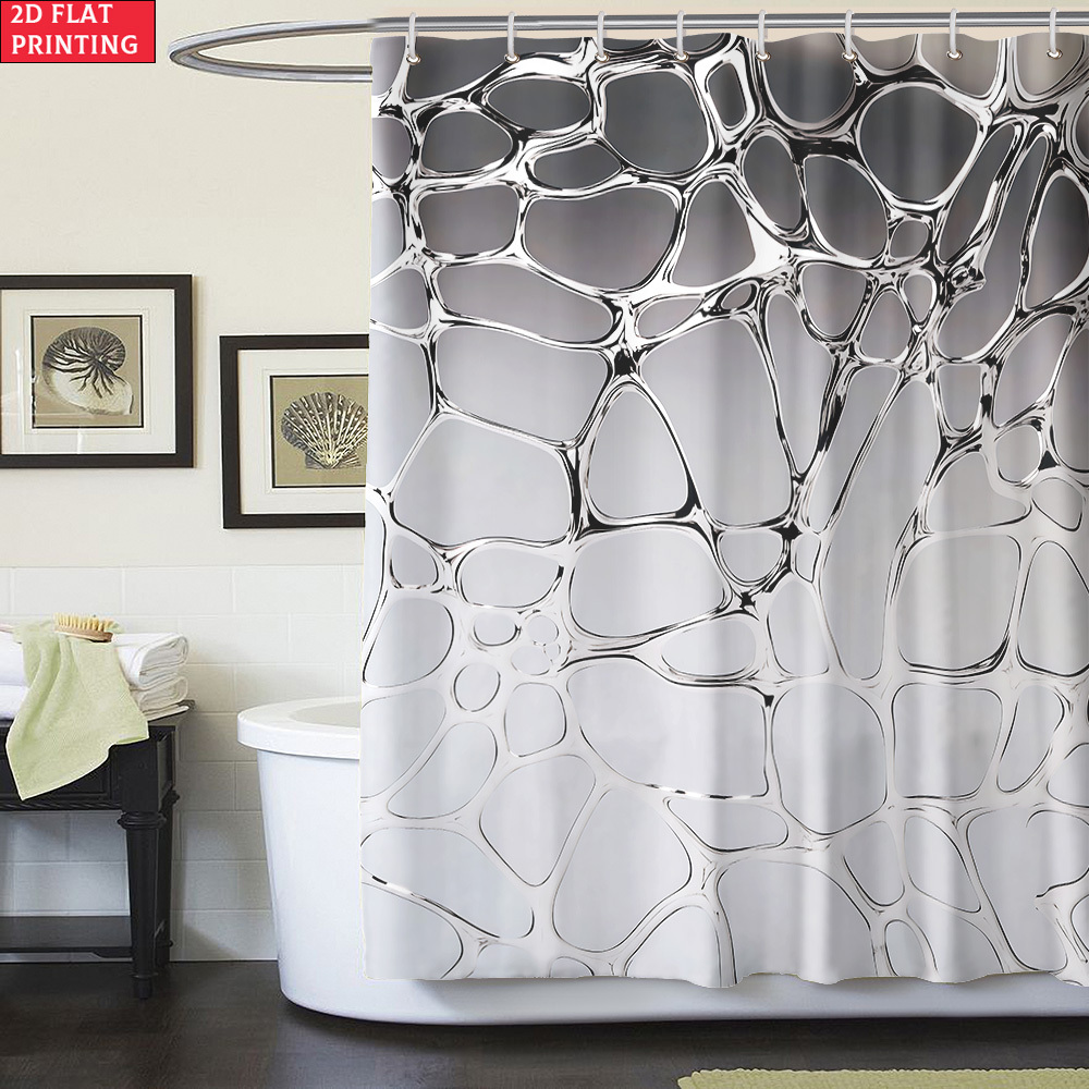 4pcs Silver Textured Pattern Shower Curtain Set with Bath Rug