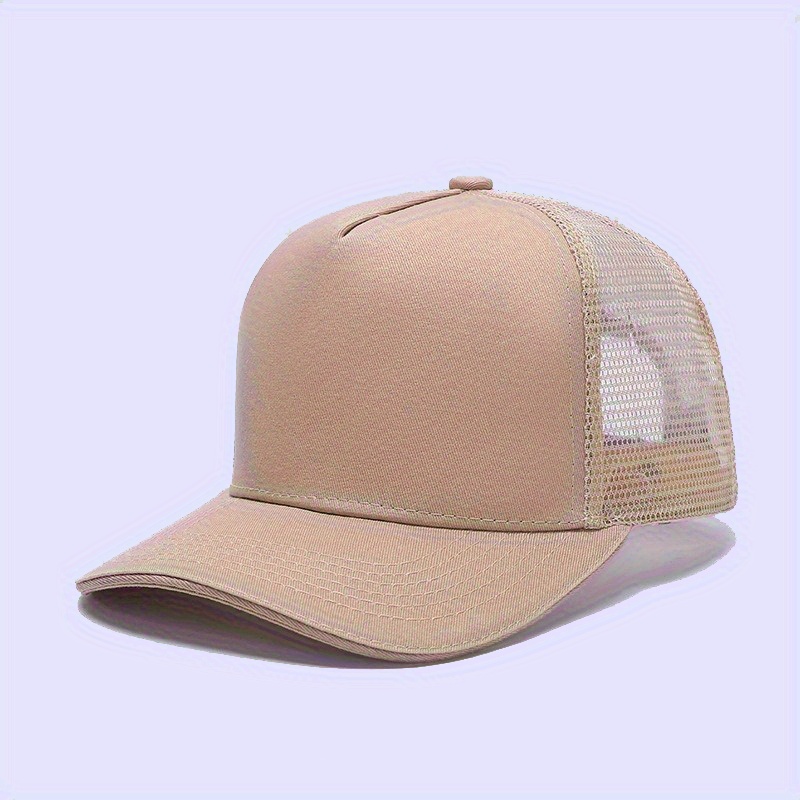 1pc Polyester Mesh Trucker Hat, Casual Style Adjustable Snapback Baseball Cap with Breathable Ventilation Eyelets, Solid Color Design for Outdoor Sports, Cycling, Travel - 100% Polyester Sun Protection Dad Hat, Available in Navy Blue, White, Black, Beige