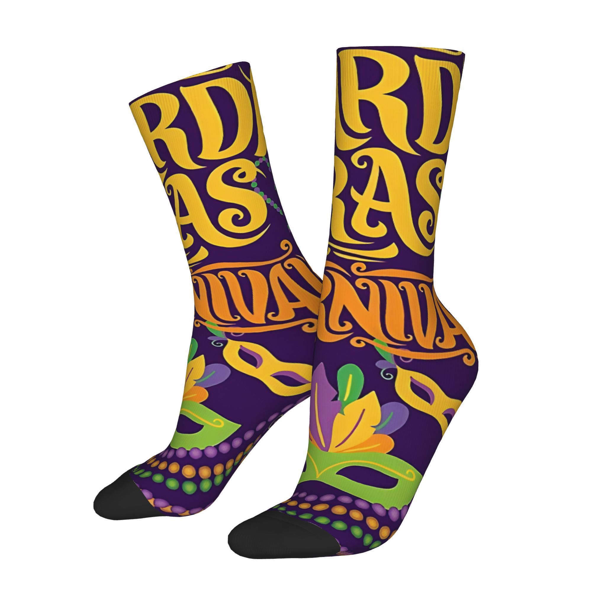 

Mardi Gras Celebration Men's Socks - Vintage Hip Hop Style, Seamless Crew Design With , Breathable Polyester