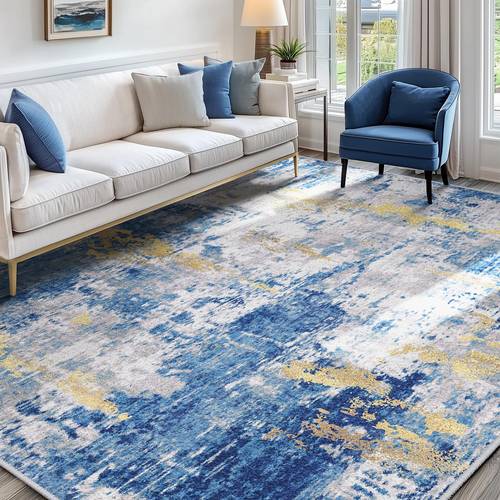 washable area rugs non slip modern abstract soft for living room entryway bedroom nursery print pattern navy gray