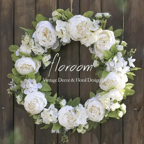 floral wreath 20 artificial white peony hydrangea for front door wedding decorations wall decor