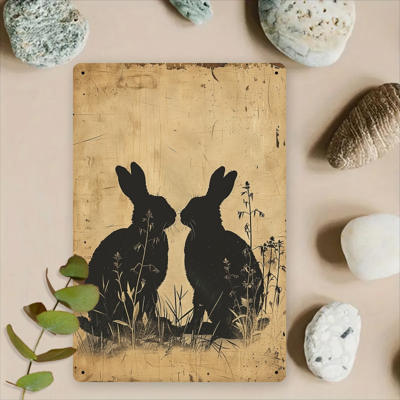 TEMU Vintage Bunny Metal Sign - Rustic 8x12" Wall Decor For Kitchen, Living Room & Bedroom, Waterproof & , Kitchen Tin, Room Decor