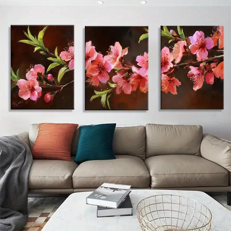 item picture 2d flat 2d flat 3pcs peach   botanical wall art set metal print ready to hang art