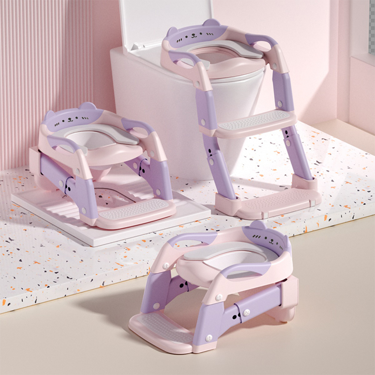 TEMU 3-in-1 Potty Training Seat & Training Toilet & Potty Chair, Height Adjustable Toddler Toilet Seat For Kids Boys Girls, Foldable Potty Training