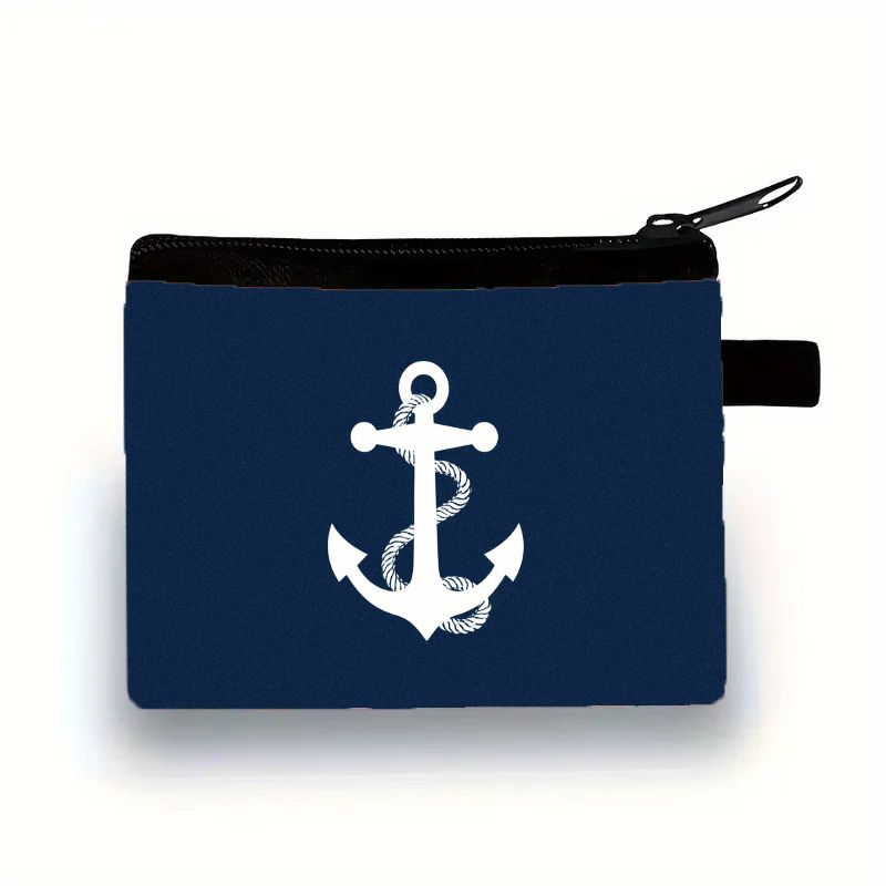 TEMU This Stylish Navy Blue And White Zippered Pouch Features A Nautical Anchor Design, Making It An Affordable And Compact Option For Carrying Cash,