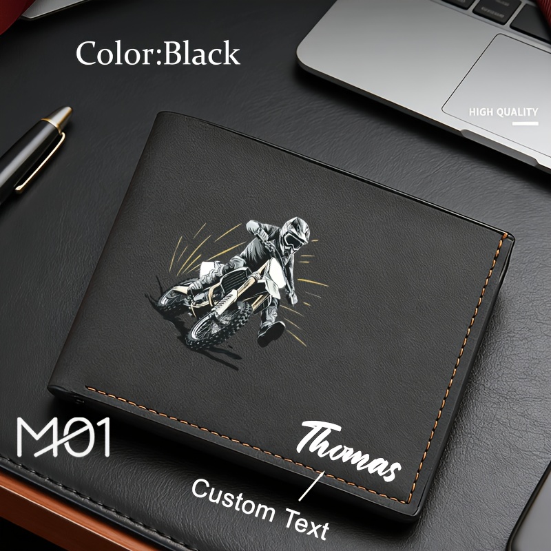 TEMU 1pc Fashion Custom Letter Men's Wallet, With Off-road Motorcycle Pattern And Custom Text/suitable For Business Casual, Bi-fold Cash And