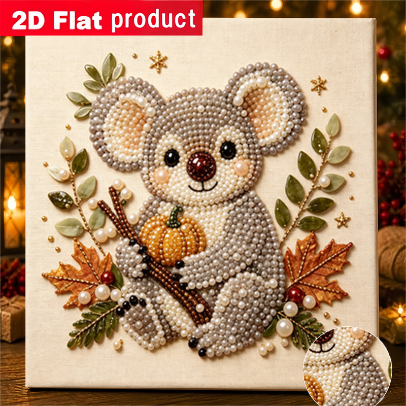 TEMU 2d/flat Printing Diamond Painting Adopting Cute Koala Hugging Pumpkin Handmade Glue Diamond Creative Diamond Painting Kit, With Tools And Pearl