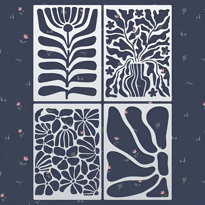 TEMU This 4pcs Set Of Floral-themed Hollow Painting Templates Is Suitable For , Such As Scrapbooking, Decoration, And Coloring Creation. The Floral