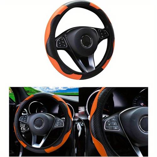 car steering wheel cover 15 inch carbon fiber microfiber elastic steering wheel protector for men women antislip breathable car interior accessories for most cars orange