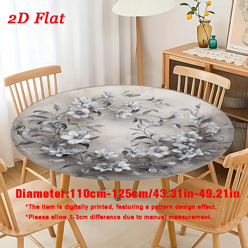 TEMU 2d Flat Floral Print Stretch Round Tablecloth, Made Of High-quality Elastic Material, Suitable For Round , Stretches For . Ideal For Daily Home