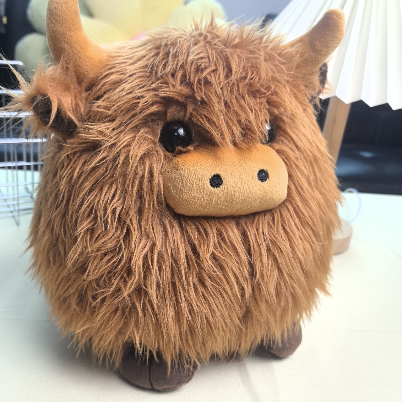 TEMU Cute Simulation Scottish Cow Round Fluffy Pet Doll, Bite Dog Companion, Toy