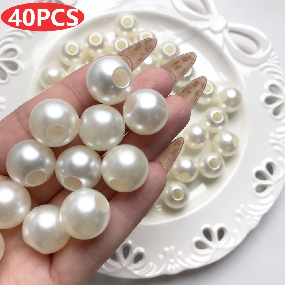 TEMU 40pcs Large-hole Beads Suitable For Diy Making, Glossy Craft Beads With Round Caps For Earring Charms, Wholesale Beading Supplies For Homemade