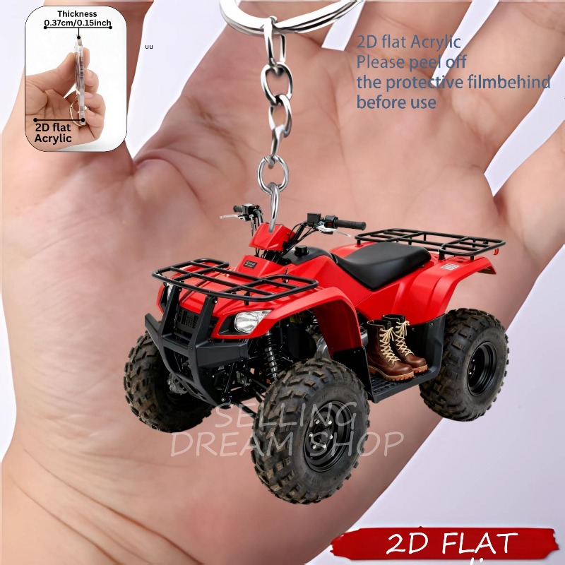 TEMU Porte-clés 2D plat, plan 2D, véhicule tout-terrain 2D plat en acrylique ATV/UTV, pendentif mini véhicule tout-terrain à quatre roues, accessoire