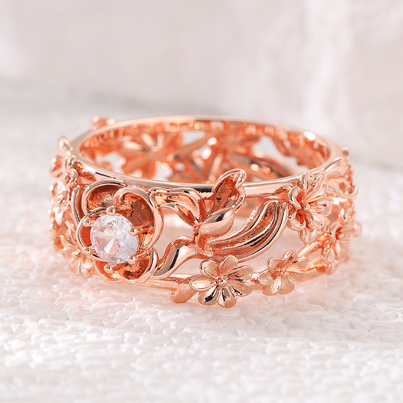 Lady Floral Vine Sculpture Design Ring for Weddings and Parties