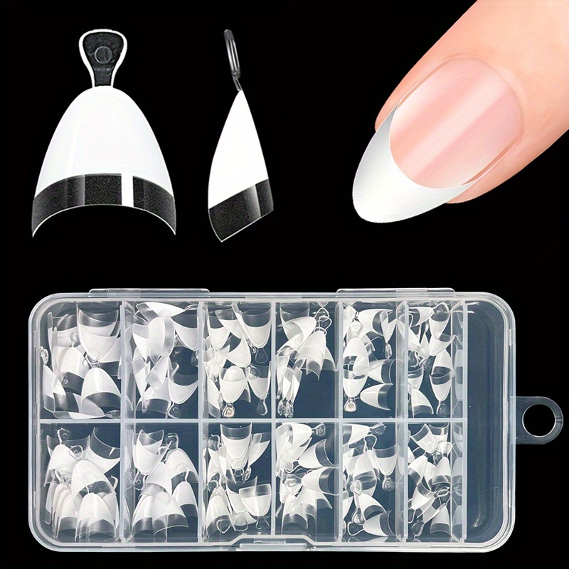 

120pcs Short French Fake Nails, Half Cover Acrylic Nail Tips Set In 12 Sizes For Diy Nail Salon