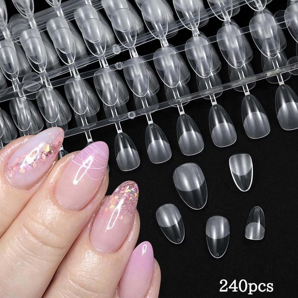 TEMU 240pcs Full Cover Short Almond Matte For Nail Tips, Matte Clear Pre- False For Nails, Full Cover Fake For Nail Tips For Nail Salon, Manicure