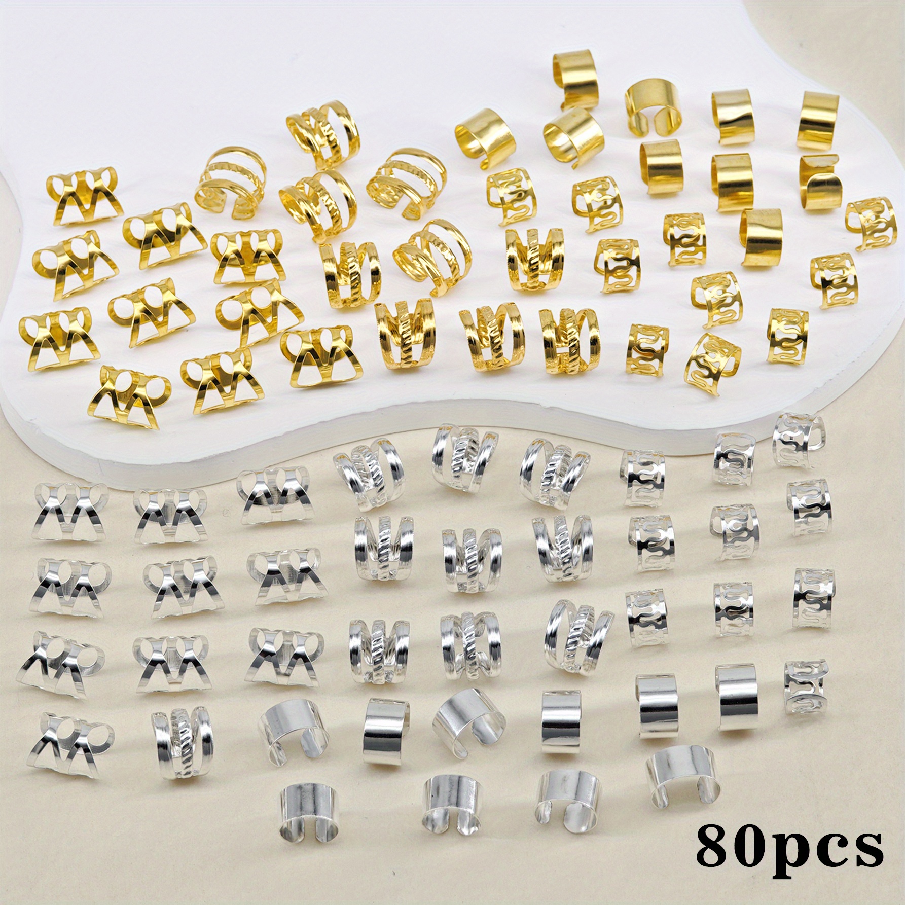 Image of 80pcs Hair Jewelry For Braids Hair Cuffs Multi Style Hair Rings Adjustable Hair Beads For Braid Loc Dreadlock Additions For Women And