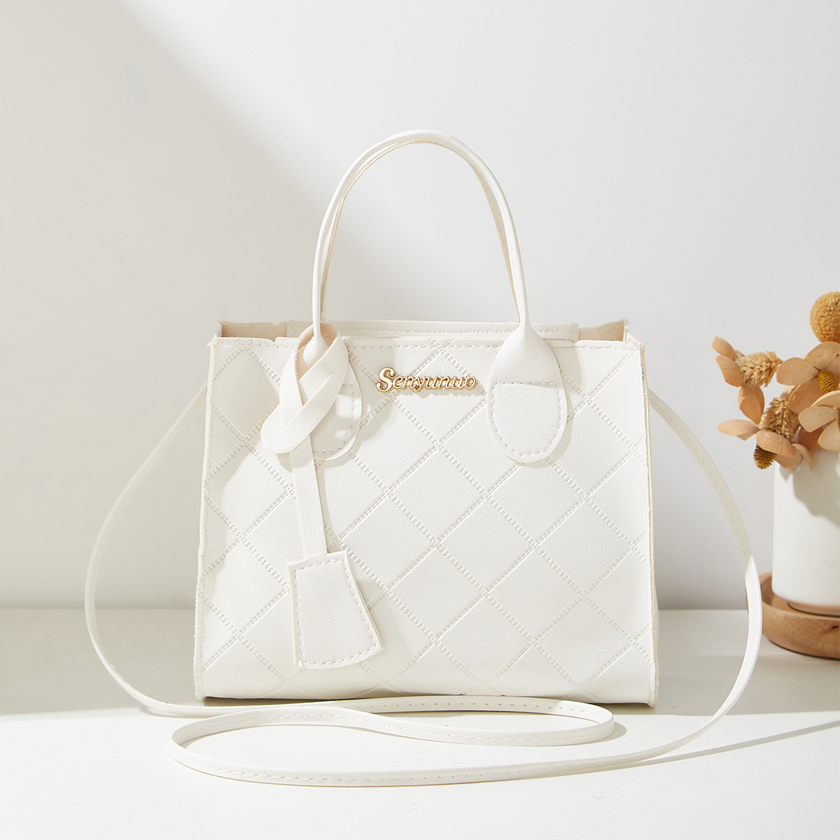 TEMU Quilted Pattern Autumn New Style Unique And Stylish Casual Quilted Shoulder Handbag Crossbody Small Square Bag