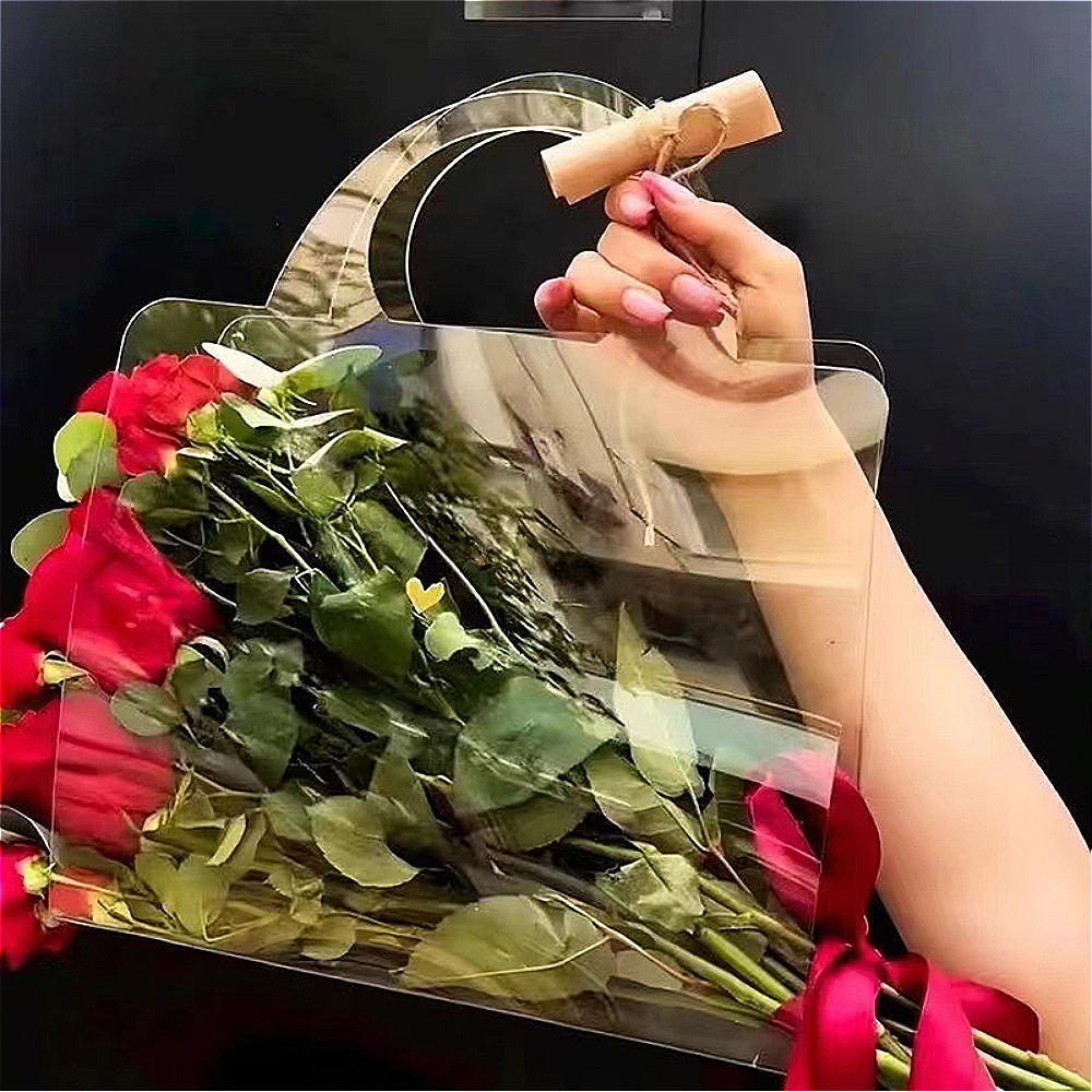 Set of 2, Clear And Simple Flower Packaging Bags with Handles for Weddings, Easy to Carry