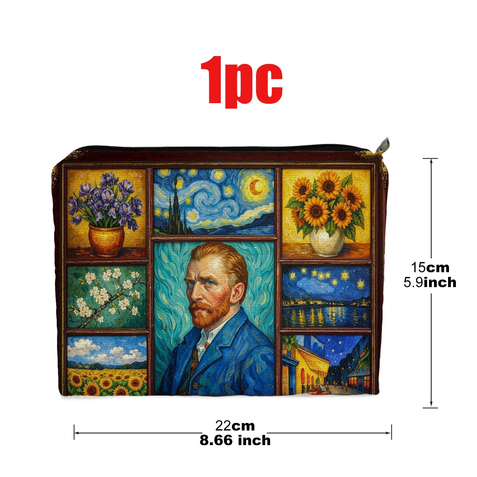 TEMU Van Gogh Collage Art Print Makeup Pouch, 5.9 X 8.66 Inch Polyester Cosmetic Bag, Lightweight Portable Travel Toiletry Organizer, Holding Daily