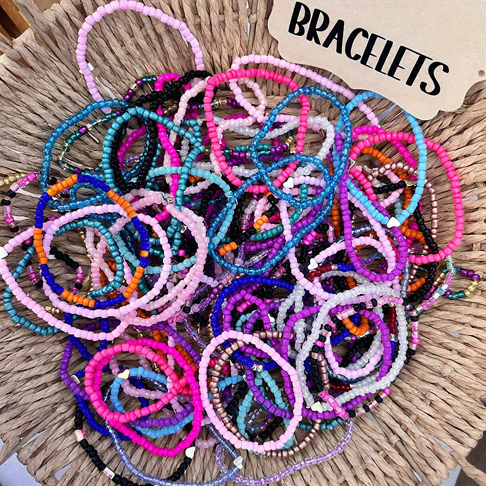 E-shop 32 Stück INS Ultra-Dünne Stapelbare Bunte Glasperlen Elastisches Armband Böhmischer Stil Handgefertigte Perlenarbeiten All-Match Damenarmband