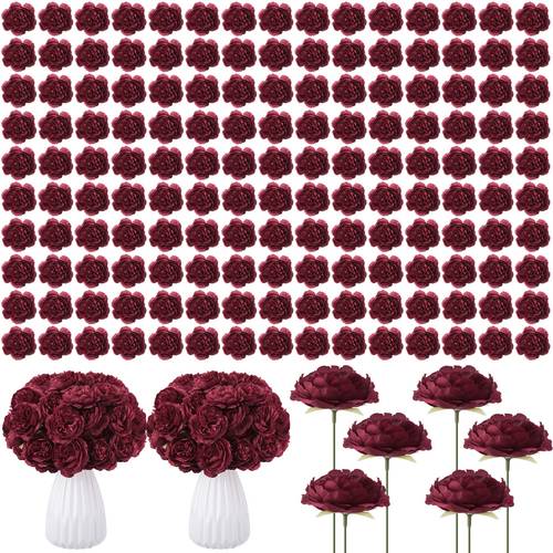 400pcs bulk burgundy artificial roses with long stems realistic rose heads suitable for wedding bouquets bridal centerpieces party decorations arrangements plastic flowers for no