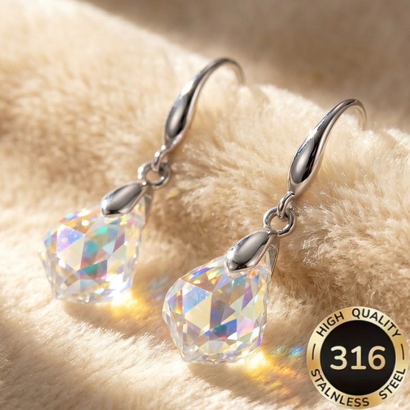 TEMU Une paire de boucles d'oreilles hypoallergéniques en acier inoxydable 316 de haute qualité, de luxe léger, brillantes, de dégradée de couleur de