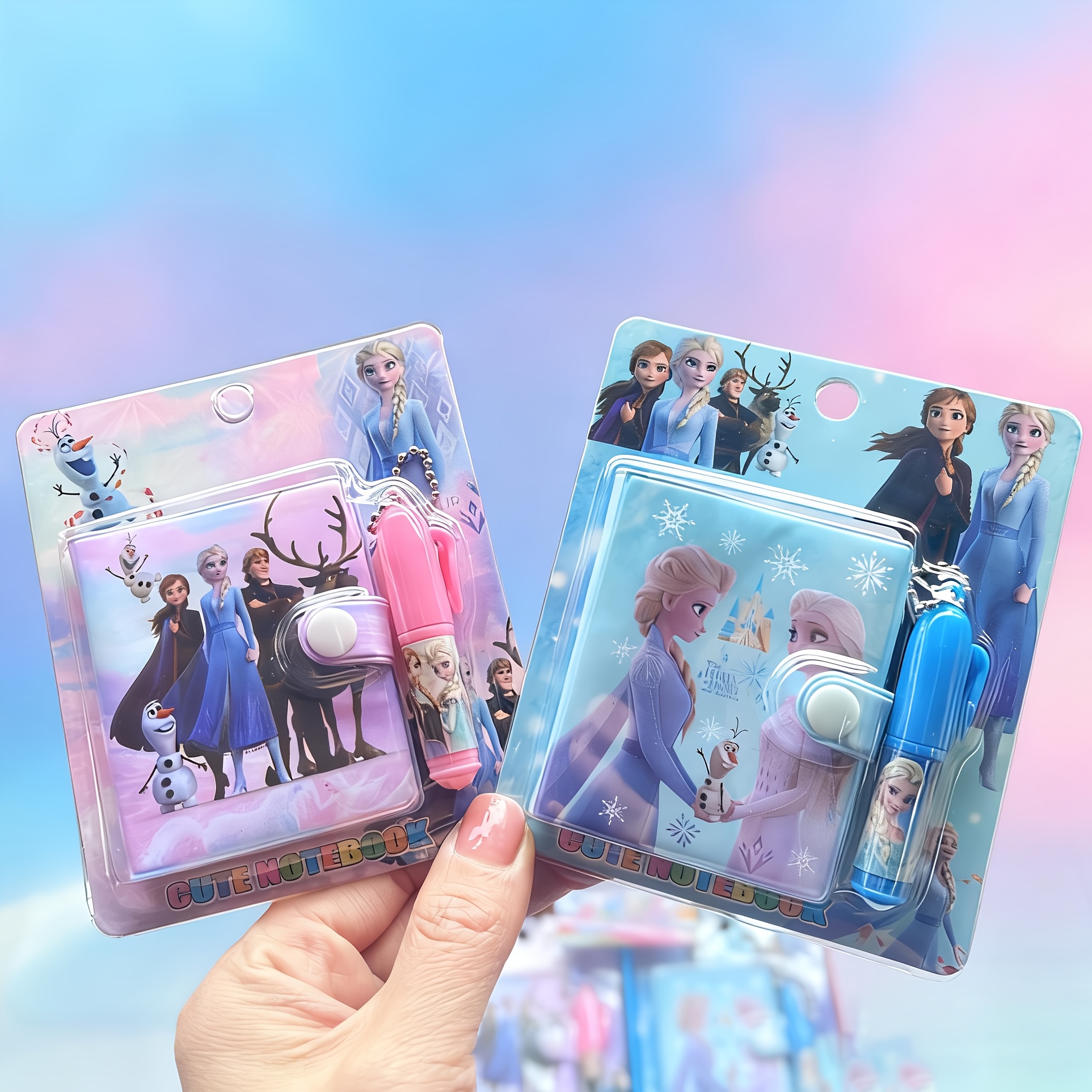 E-shop ./2 Stk. Disney Elsa Notizbuch mit Kugelschreiber | Frozen-Thema, niedliches tragbares Tagebuch im Cartoon-Stil, für tägliches Büromaterial