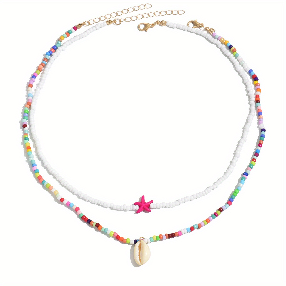 Bohemian Shell & Bead Necklace Set Colorful Choker for Women with Pendant
