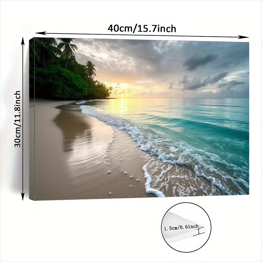 TEMU 2D Plat, 2D Plat, 2D Plat 1pc 2D Plat sur Toile Encadrée en Bois, Réprésentant un de Plage , Prêt à Être Accroché comme Décoration Murale pour ,