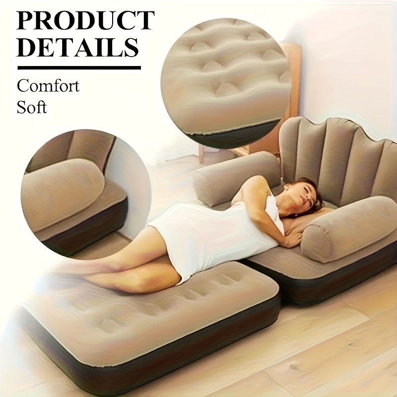 portable inflatable camping sofa chair- thickened pvc, quick inflation/deflation, multifunctional air bed for adults- foldable lazy sofa, suitable for camping, travel, beach, garden, and balcony- blue/khaki, tent for camping, camping mat, camping couch, camping air mattress, camping accessories, camping beds for couples, camping sleeping pad, camping pad, air sofa camping, camping mattress pad, beach lounger, balcony furniture, spacesaving furniture, compact sofa, Product details 5