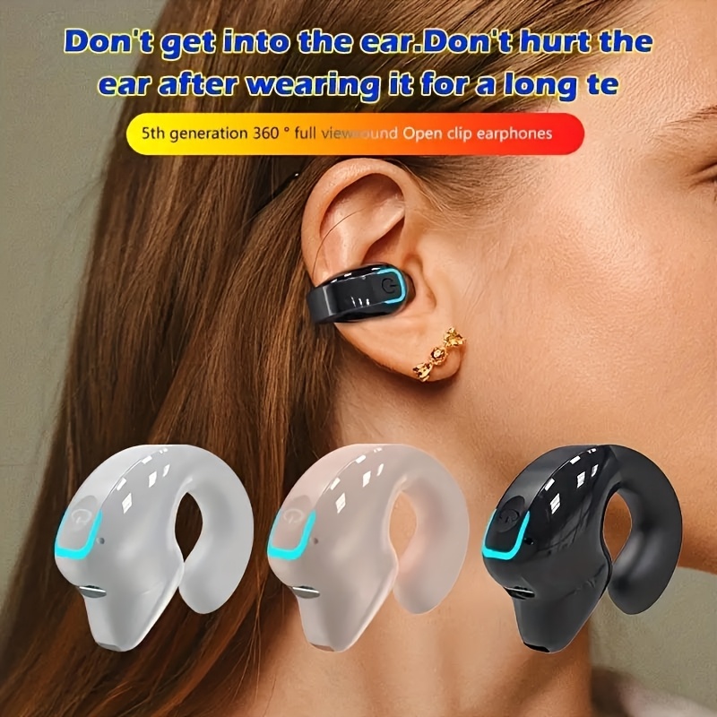 Clip-on Wireless Earbuds with Noise-canceling Function, Phone Control, Rechargeable Lithium Polymer Battery, Comfortable Earphone Design, Suitable for Sports, Camping, and Panoramic Sound Effects