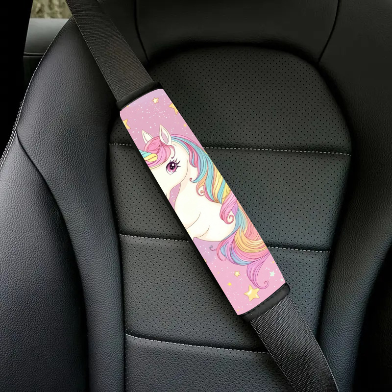 E-shop 1/2 Stück Bunte Einhorn Autositzgurt Abdeckung, Süßer Stil, Universelle Passform, Weicher Polyester Stoff, Modische Auto Innenraum Zubehör,