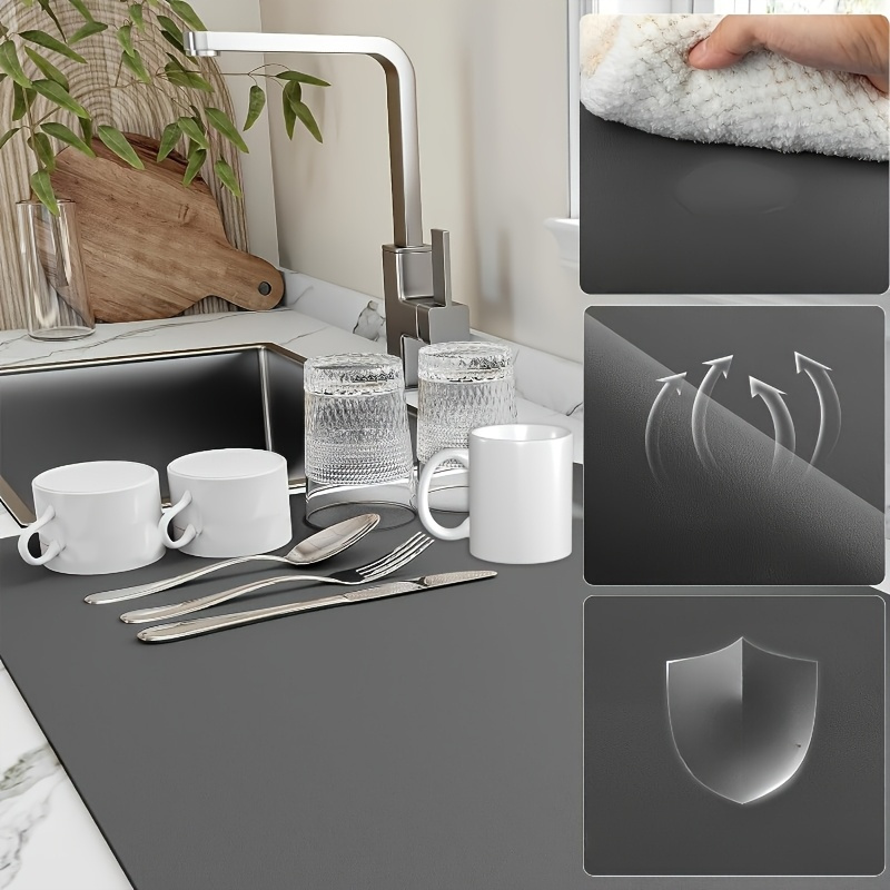 Tapete de Secado de Platos Súper Absorbente con Base de Goma Antideslizante - Resistente al Calor, Tapete de Drenaje para Encimera de Cocina, Baño y Alimentación de Mascotas - Ideal para Restaurantes y Cafeterías, Material de Poliéster Duradero, Tapete para Encimera de Cocina | Accesorio de Cocina Moderno | Tapete de Encimera Duradero, Estante para Secar Platos, Tapete para Secar Platos, Tapete Absorbente para Cocina, Accesorio de Cocina, Tapete Negro para Fregadero, Tapete para Drenar Platos