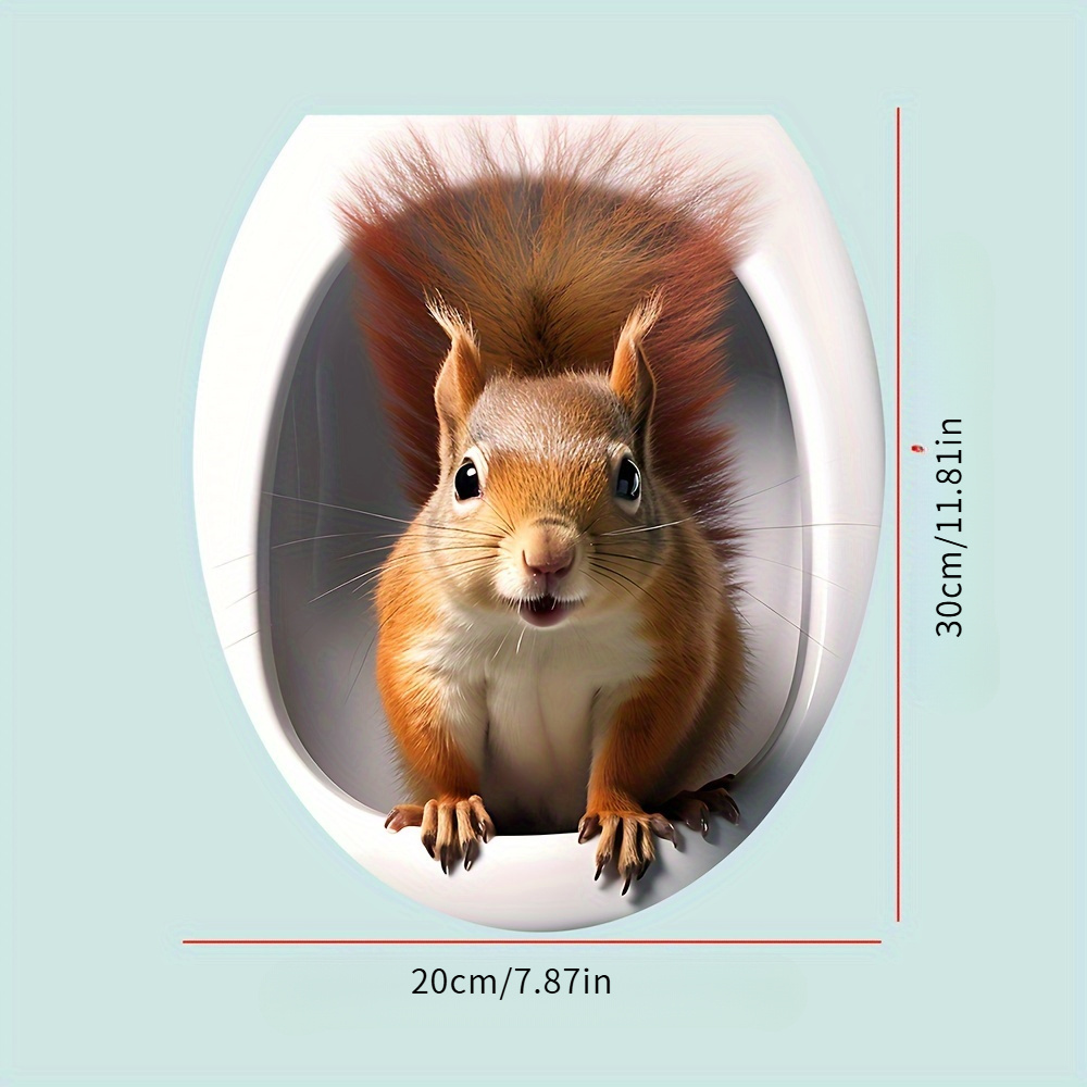 Image of Cute Squirrel Self-adhesive Toilet Decal - Waterproof Pvc, Reusable Bathroom Sticker For Fun & Aesthetic Home Decor