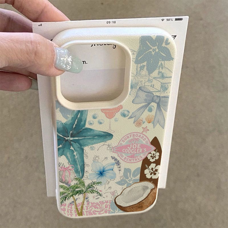 TEMU Phone Case - 1pc Leaf Floral Trendy Brand Pattern Lychee Texture Phone Case Compatible With Iphone 16, 16e, 15, 14, 13, 12, 11 Pro Max, X, Xr,