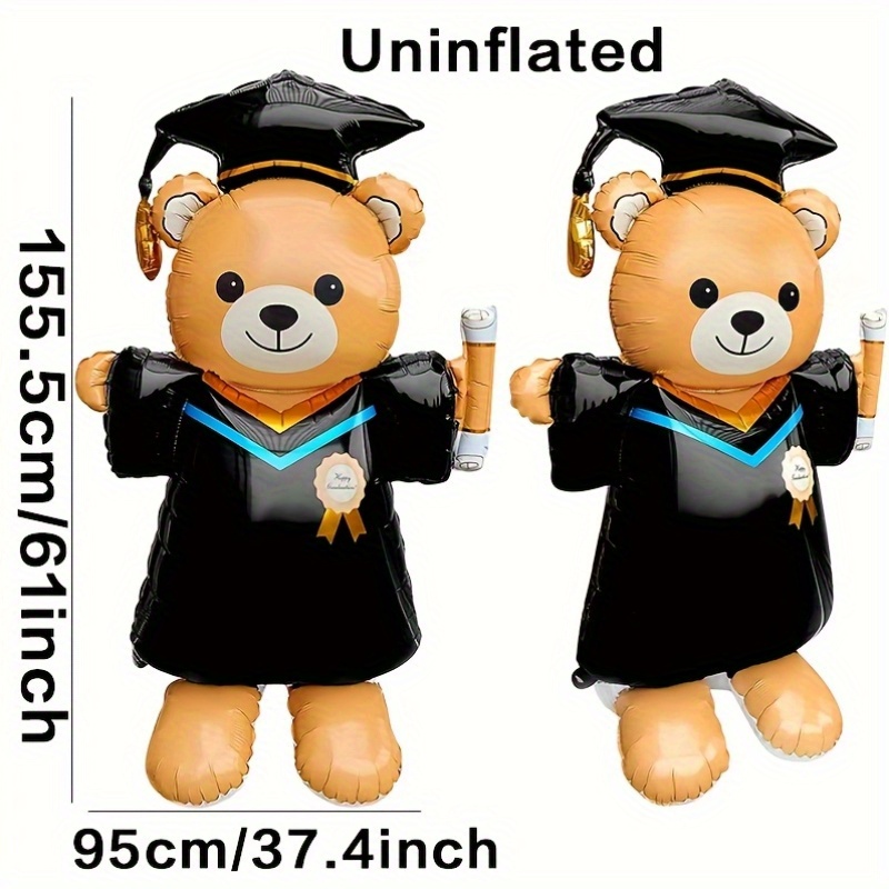 Image of 1pc Of 61-inch Large Standing Graduation Bear Balloon For Graduation Ceremony Themed Party Atmosphere Decoration, Suitable For Indoor And Outdoor Display During Graduation Season, Made Of Foil