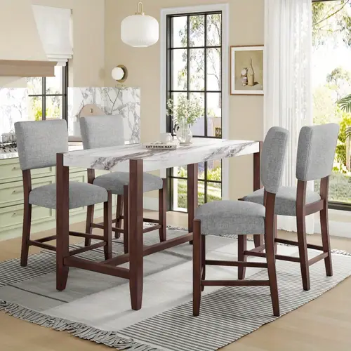 5pcs counter height dining table set table and 4 upholsteredseat chairs midcentury modern dining set for dining room pub kitchen small place