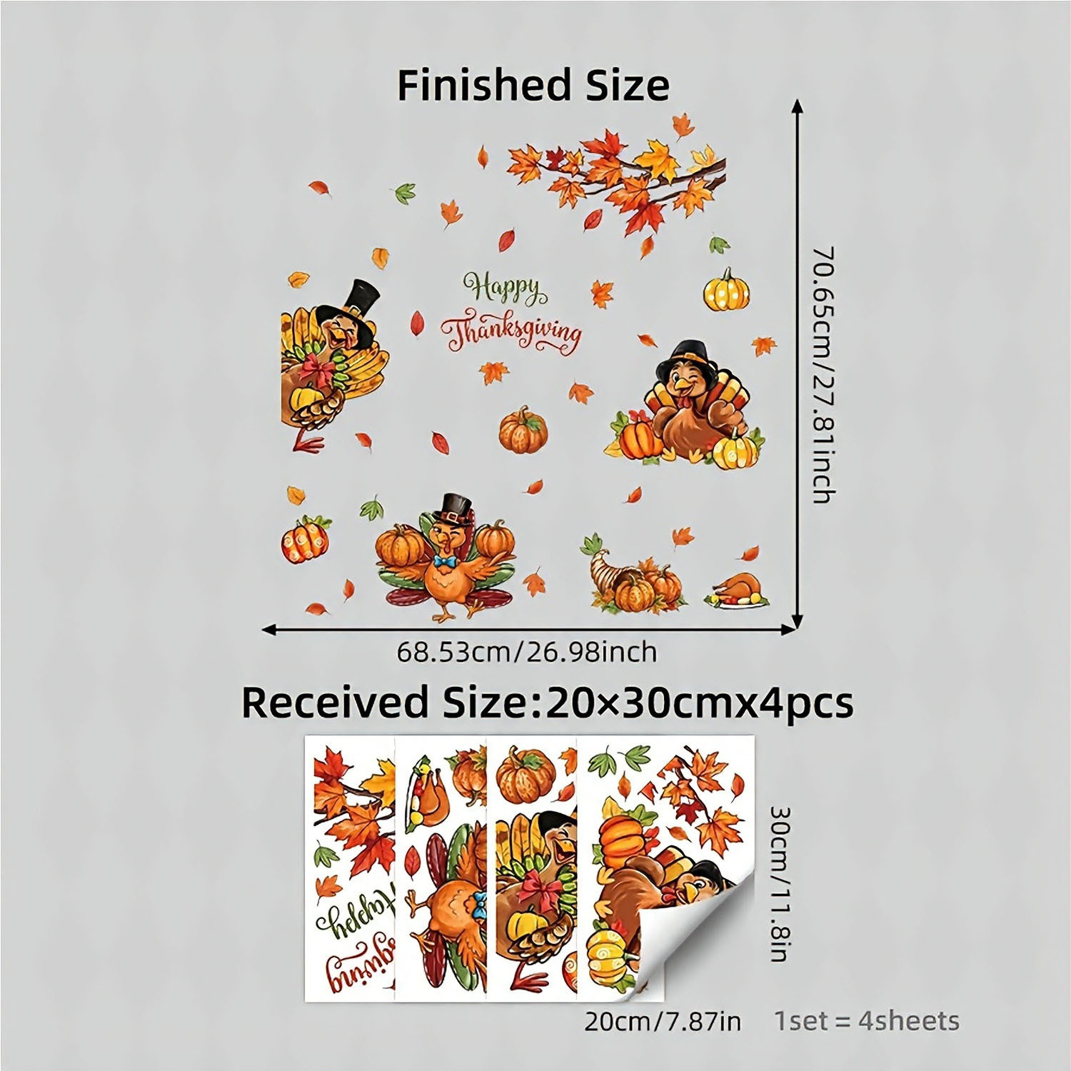 TEMU 1 Set/4pcs Turkish Window Stickers, Cute Thanksgiving Turkey, Pumpkin, Maple Leaf, , Happy Thanksgiving Lettering, Autumn Static Window Decals,