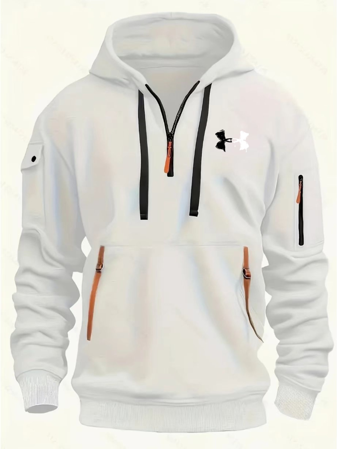 mens new autumn winter fleece sweatshirt mens casual multi pocket zip up pullover hoodie jacket